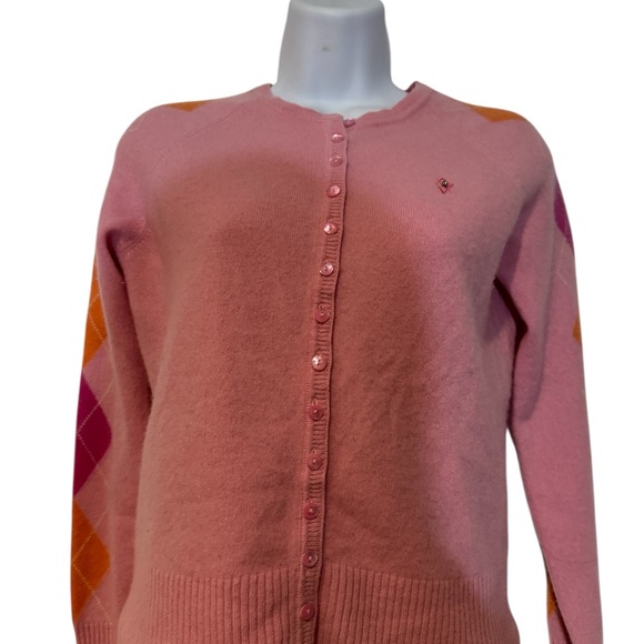 Valerie Stevens Sweaters - Valerie Stevens Pink and Orange Cashmere Argyle Cardigan